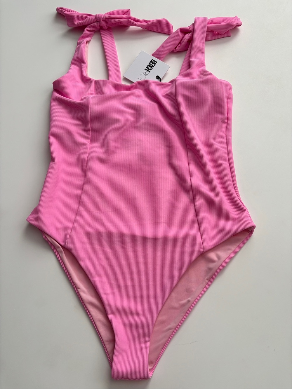 Beach Riot One Piece Swimsuit Swim Sydney Prism Pink Ribbed Tie Shoulder Nwt XL